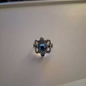 Elegant Blue Gemstone Silver Tone Ring